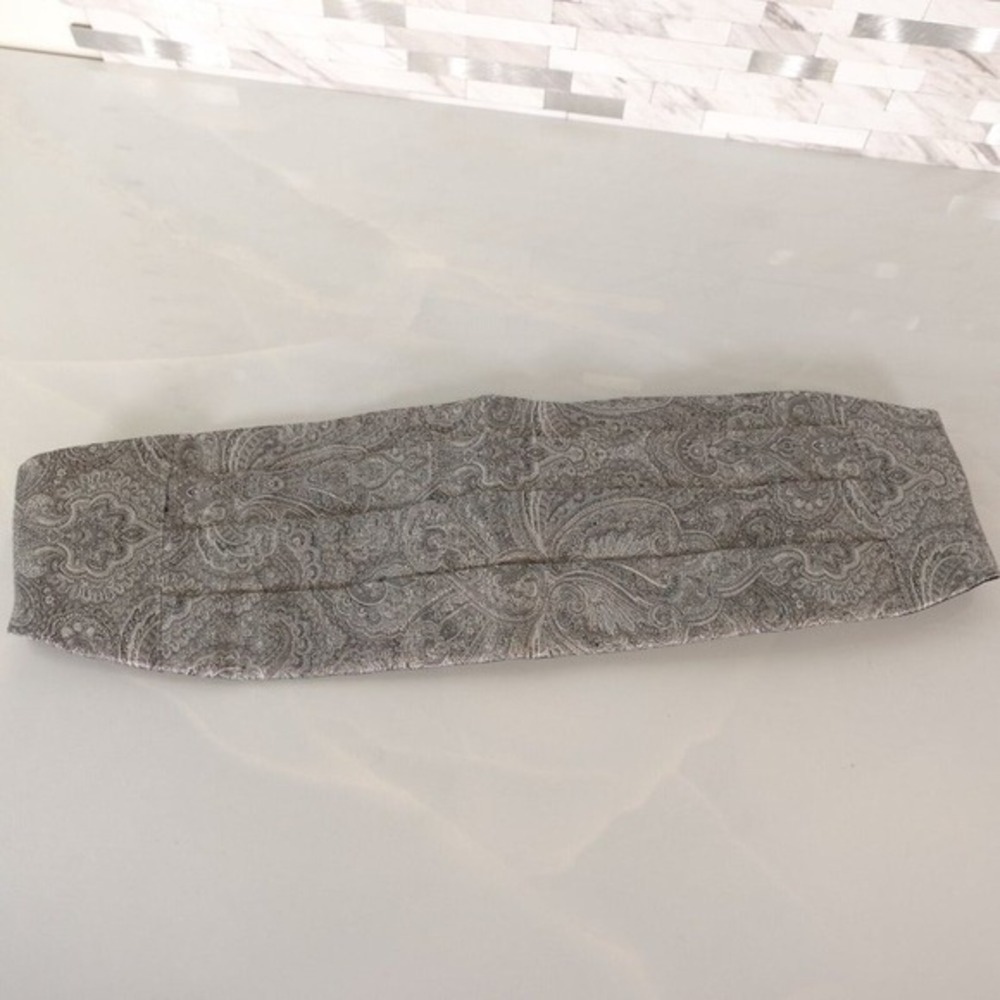Cummerbund‎ Mens Gray Paisley Groom Tuxedo Pleated Prom Wedding Formal Elastic